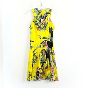 3rd Floor Studio yellow floral print dress tropical skater cocktail party event